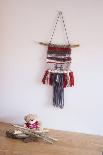 Grey Boho Handwoven Wall Hanging. Embroidered Antient Sign Of Life & Light - image 1