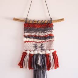 Grey Boho Handwoven Wall Hanging. Embroidered Antient Sign Of Life & Light - thumbnail 2