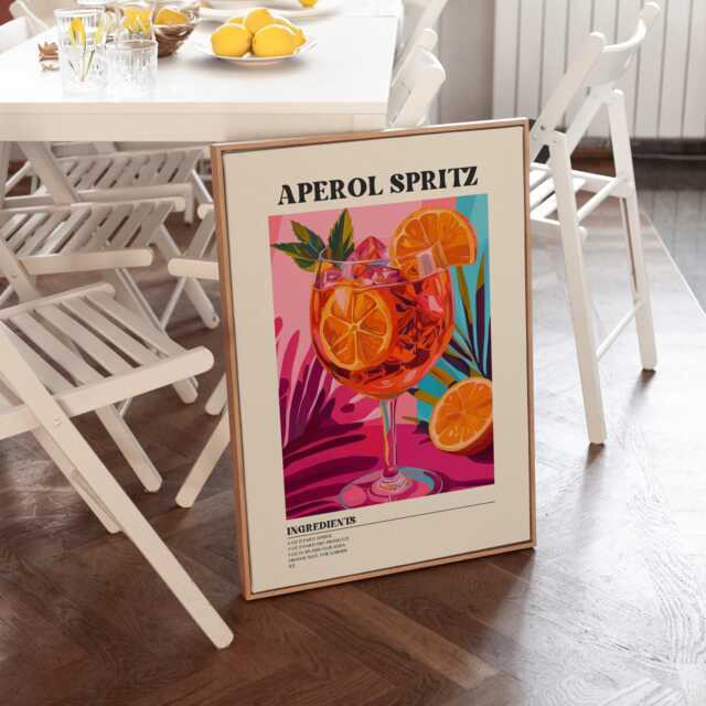 Aperol Spritz Print, Retro Cocktail Kitchen Poster, Trendy Bar Wall Art, Modern Vintage Summer, Ingredients 2999 - image 1