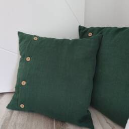 Thick Linen Pillow Cover, Coconut Button Accent - thumbnail 2