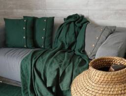 Thick Linen Pillow Cover, Coconut Button Accent - thumbnail 1