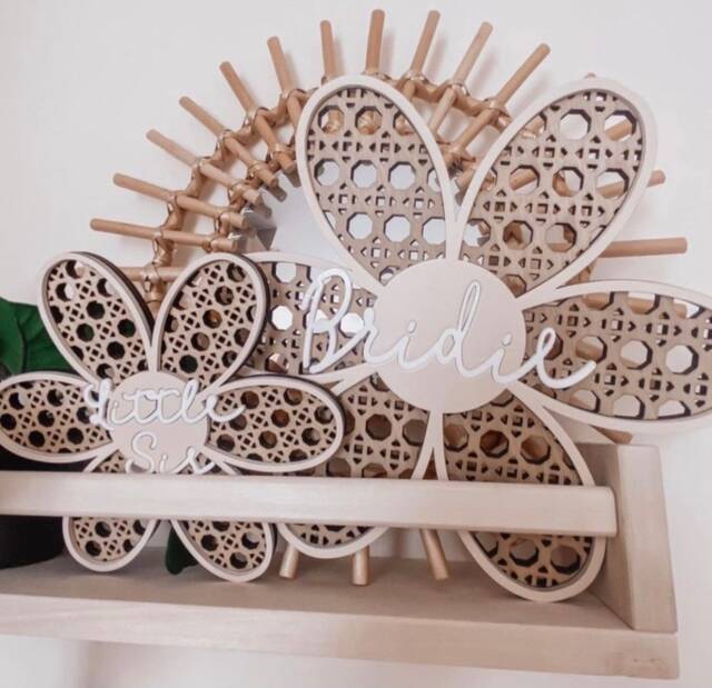 Wooden Rattan Effect Wall Daisy With Personalisation - Nursery Decor Kids Bedroom - image 1
