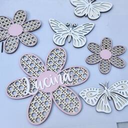Wooden Rattan Effect Wall Daisy With Personalisation - Nursery Decor Kids Bedroom - thumbnail 2
