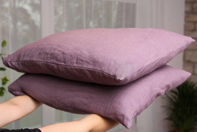 Set Of 2 Purple Linen Pillowcases With Inside Pocket in Handmade Softened Flax Fabric, Euro Sham, Pillowslip, Envelope Pillowcase - image 1