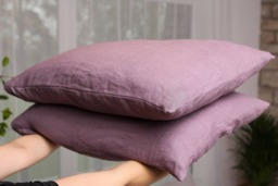 Set Of 2 Purple Linen Pillowcases With Inside Pocket in Handmade Softened Flax Fabric, Euro Sham, Pillowslip, Envelope Pillowcase