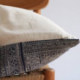 "Vintage Hmong Pillow Cover Blue Indigo Hemp, Embroidered Tribal Design - 20"" X 20" - thumbnail 3