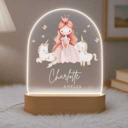 Personalised Children's Princess Unicorn Night Light - Led Lamp Nursery Decor Baby Girl Gift For New Name Sign Bedroom - thumbnail 2