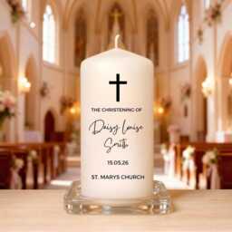 Christening Candle - Personalised Baptism Custom Name & Date Gold Pink Blue Elegant Keepsake - thumbnail 3
