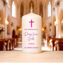 Christening Candle - Personalised Baptism Custom Name & Date Gold Pink Blue Elegant Keepsake - thumbnail 3