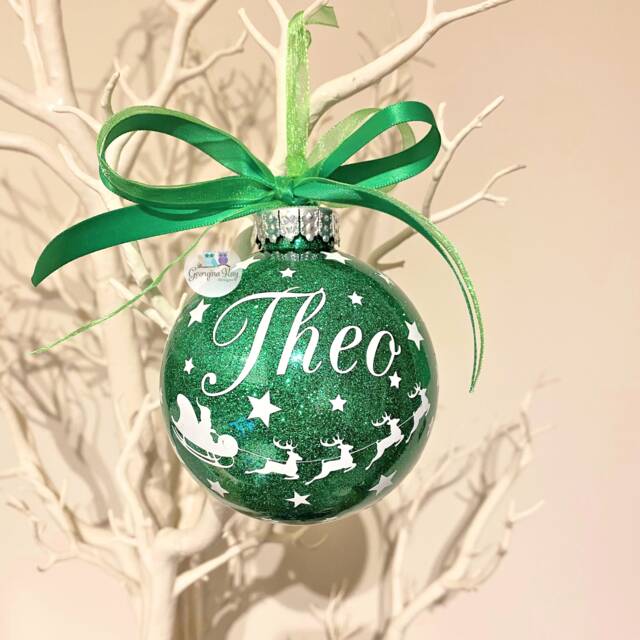 Personalised Santa Sleigh Christmas Bauble, Reindeer & Ornament, Decoration - image 1