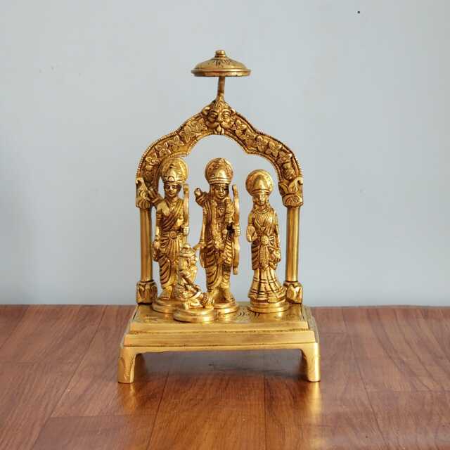 Brass Ram Darbar Statue Rama, Sita, Laxman, Hanuman - 23cm - image 1