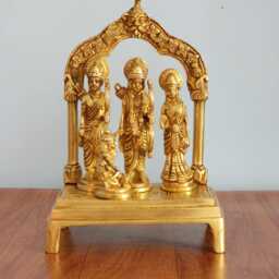 Brass Ram Darbar Statue Rama, Sita, Laxman, Hanuman - 23cm - thumbnail 3