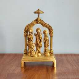 Brass Ram Darbar Statue Rama, Sita, Laxman, Hanuman - 23cm - thumbnail 1