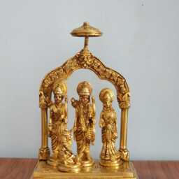 Brass Ram Darbar Statue Rama, Sita, Laxman, Hanuman - 23cm - thumbnail 2
