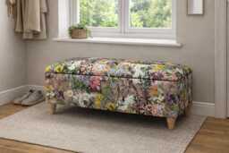 Summer Flower Print Storage Ottoman, Botanical Footstool in Dove