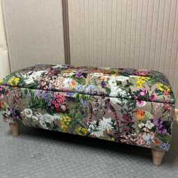 Summer Flower Print Storage Ottoman, Botanical Footstool in Dove - thumbnail 3