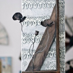 Wall Sculpture Of Metal Flower, Poppy Bunch in Unusual Wood Frame By Thesteelstylethings - thumbnail 3