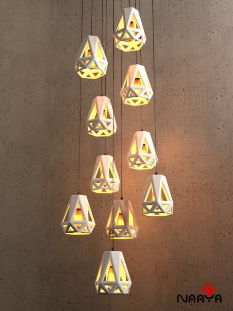 Industrial Modern Ceramic Cage Chandelier, Sculptural Architectural Statement - Naaya Triad - image 1