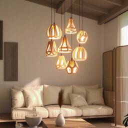 Industrial Modern Ceramic Cage Chandelier, Sculptural Architectural Statement - Naaya Triad - thumbnail 2
