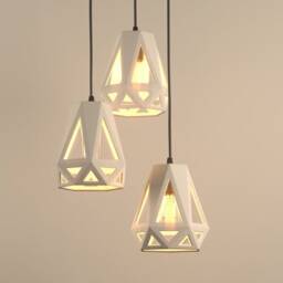 Industrial Modern Ceramic Cage Chandelier, Sculptural Architectural Statement - Naaya Triad - thumbnail 3