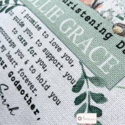 Personalised Christening Baptism Gift Promise To Godchild Godson Goddaughter Woodland Animals Linen Style Cushion Godparent Godmother - thumbnail 2