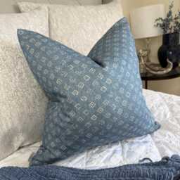 Trace Wood Block Cushion Cover John Lewis Designer Fabric Lake Blue Cotton Linen Blend Double Sided Handmade in UK