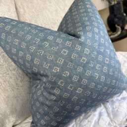 Trace Wood Block Cushion Cover John Lewis Designer Fabric Lake Blue Cotton Linen Blend Double Sided Handmade in UK - thumbnail 4