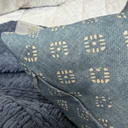 Trace Wood Block Cushion Cover John Lewis Designer Fabric Lake Blue Cotton Linen Blend Double Sided Handmade in UK - thumbnail 3