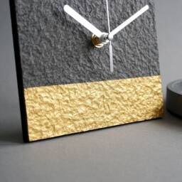 Minimalist Recycled Paper Mantel Clock, Grey & Gold Modern Table Eco Friendly Decoraion For Office Desk, 1st Anniversary Gift Her - thumbnail 3