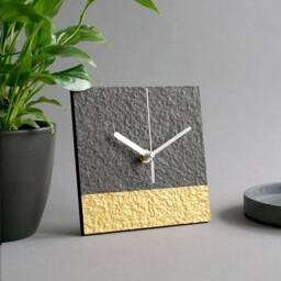 Minimalist Recycled Paper Mantel Clock, Grey & Gold Modern Table Eco Friendly Decoraion For Office Desk, 1st Anniversary Gift Her - thumbnail 1