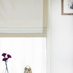 White Linen Flat Roman Shades With Band Bordered Ivory Trim - Cl1010 - thumbnail 2