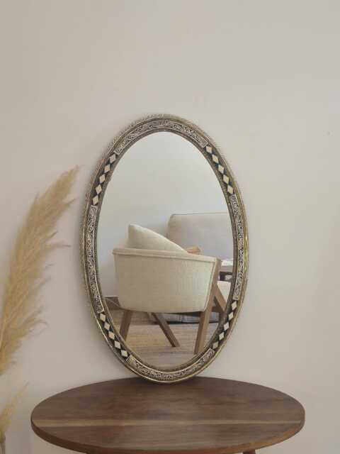 Oval Moroccan Oriental Mirror With Cow Bone Frame - image 1