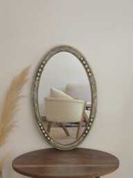 Oval Moroccan Oriental Mirror With Cow Bone Frame