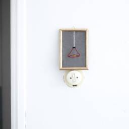 Funny Embroidery Art in Frame, Hanging Lamp, Re-Used, Recycled Weird Work, Funny Gift, Wall Art, Lamp , Lightbulb - thumbnail 1