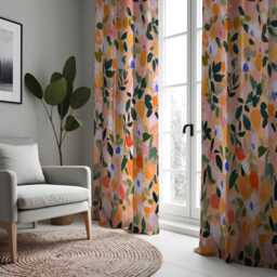 Abstract Floral Curtains in Orange & Pink Tones, Modern Botanical Print Drapes, Custom Made Window Panels For Living Room Or Bedroom - thumbnail 3