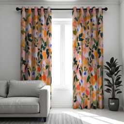 Abstract Floral Curtains in Orange & Pink Tones, Modern Botanical Print Drapes, Custom Made Window Panels For Living Room Or Bedroom - thumbnail 2