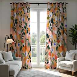 Abstract Floral Curtains in Orange & Pink Tones, Modern Botanical Print Drapes, Custom Made Window Panels For Living Room Or Bedroom - thumbnail 4