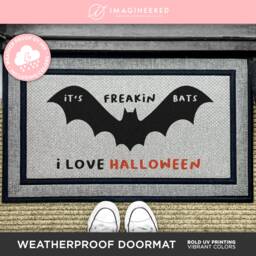 It's Freakin Bats I Love Halloween - Outdoor Personalized Rug Fall Decor Washable Custom Welcome Doormat