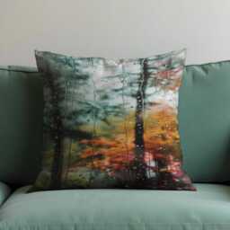 Rainy Window Forest Cushion Cover, Moody Autumn Nature Throw Pillow Raindrop Glass Effect, Cozy Seasonal Home Decor - thumbnail 3