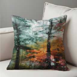 Rainy Window Forest Cushion Cover, Moody Autumn Nature Throw Pillow Raindrop Glass Effect, Cozy Seasonal Home Decor - thumbnail 4