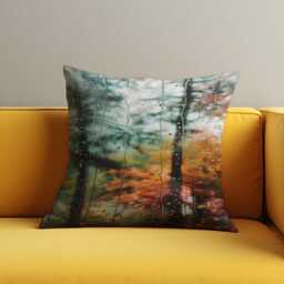 Rainy Window Forest Cushion Cover, Moody Autumn Nature Throw Pillow Raindrop Glass Effect, Cozy Seasonal Home Decor - thumbnail 2