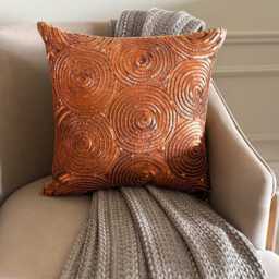 Copper Art Silk Sequin Embellished Circle & Dots Pattern, Modern Throw Pillow Cover/Euro Sham - Swirls - thumbnail 2