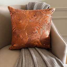Copper Art Silk Sequin Embellished Circle & Dots Pattern, Modern Throw Pillow Cover/Euro Sham - Swirls - thumbnail 1