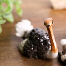 Ceramic Hand-Painted Ostrich Family Birds Ornament Figurine in Gloss Pottery Collectable Gift - thumbnail 3