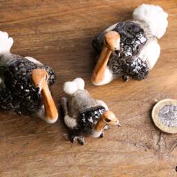 Ceramic Hand-Painted Ostrich Family Birds Ornament Figurine in Gloss Pottery Collectable Gift - thumbnail 2