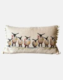 Watercolor Sheep Cushion Organic Linen Pillow With Pom Poms - thumbnail 1