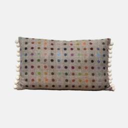 Watercolor Sheep Cushion Organic Linen Pillow With Pom Poms - thumbnail 2