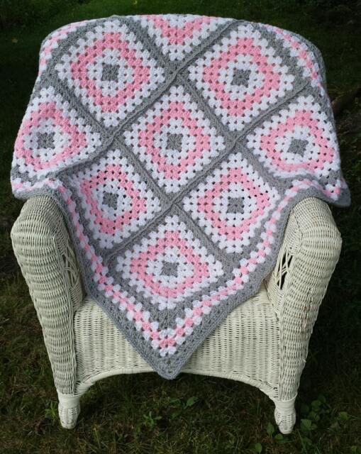 Pink & Grey Granny Square Baby Blanket, Crochet Square, Handmade, Ready To Ship - image 1