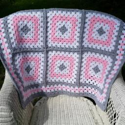 Pink & Grey Granny Square Baby Blanket, Crochet Square, Handmade, Ready To Ship - thumbnail 2