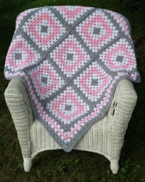 Pink & Grey Granny Square Baby Blanket, Crochet Square, Handmade, Ready To Ship - thumbnail 1